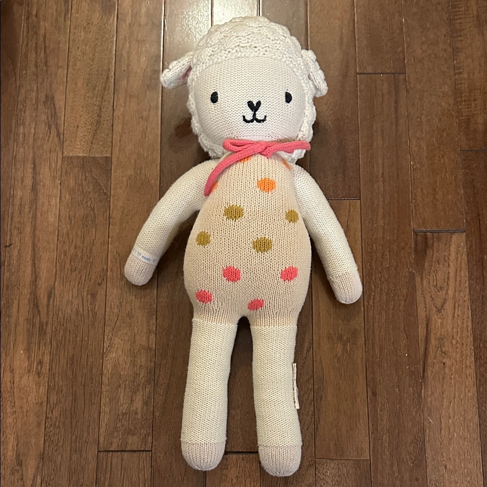 Cuddle + kind 20” Charming Knit Sheep Plush with Pink and Gold Accents